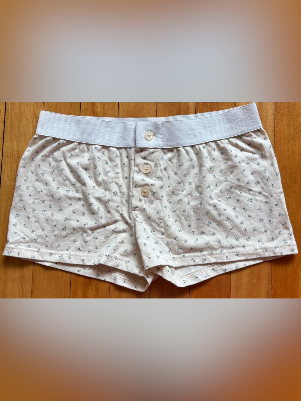 Brandy Melville Cotton Knit Blue Floral Boxer Shorts Sleep Shorts